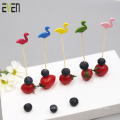 Popular flamingo Design Disposable Bamboo Fruit Cocktail Sticks Picks